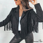 Turn Down Collar Tassel Coat