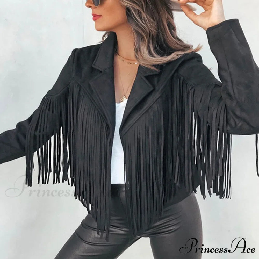 Turn Down Collar Tassel Coat