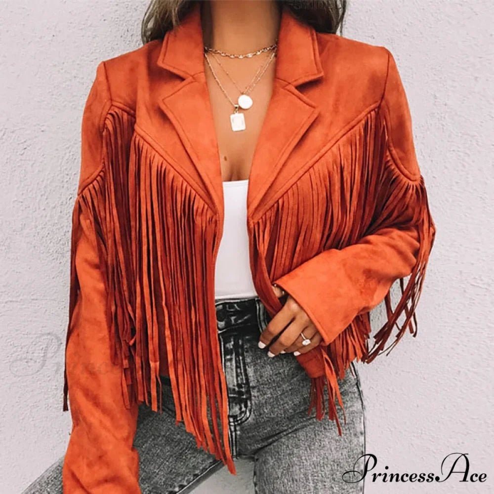 Turn Down Collar Tassel Coat