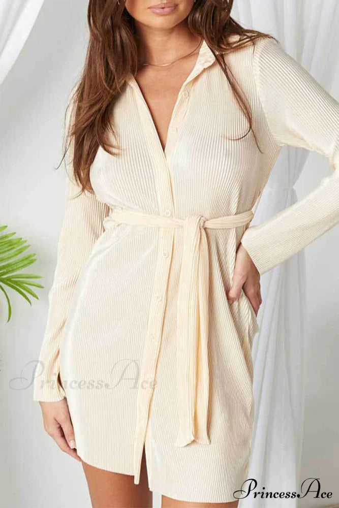 Turndown Neckline Blouse Buttons Solid Dress