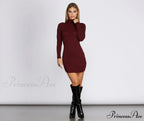 Turtleneck Long Sleeve Charming Ribbed Knit Mini Dress