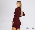 Turtleneck Long Sleeve Charming Ribbed Knit Mini Dress