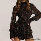 Turtleneck Long Sleeve Chiffon A Line Dress