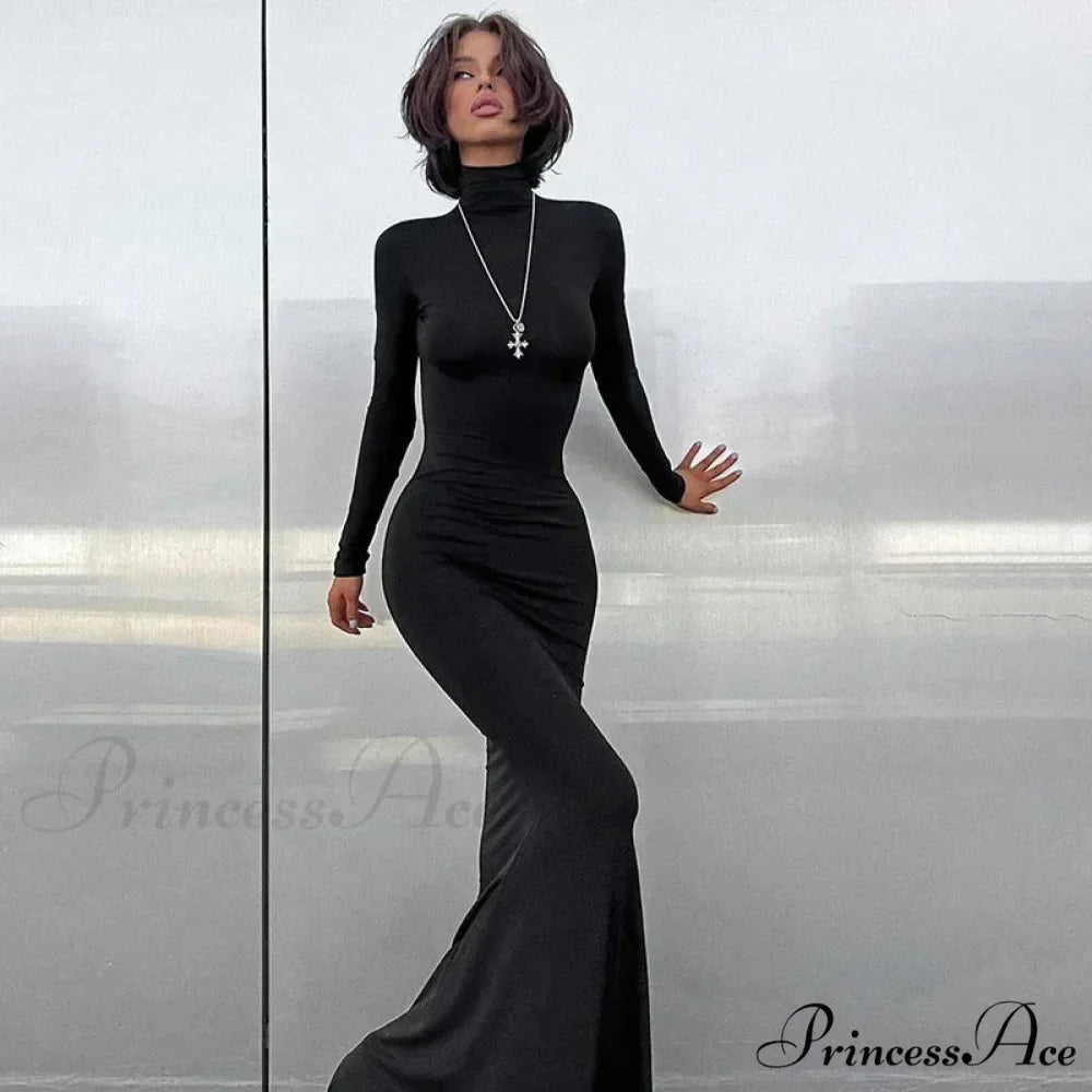 Turtleneck Sleeve Maxi Dress