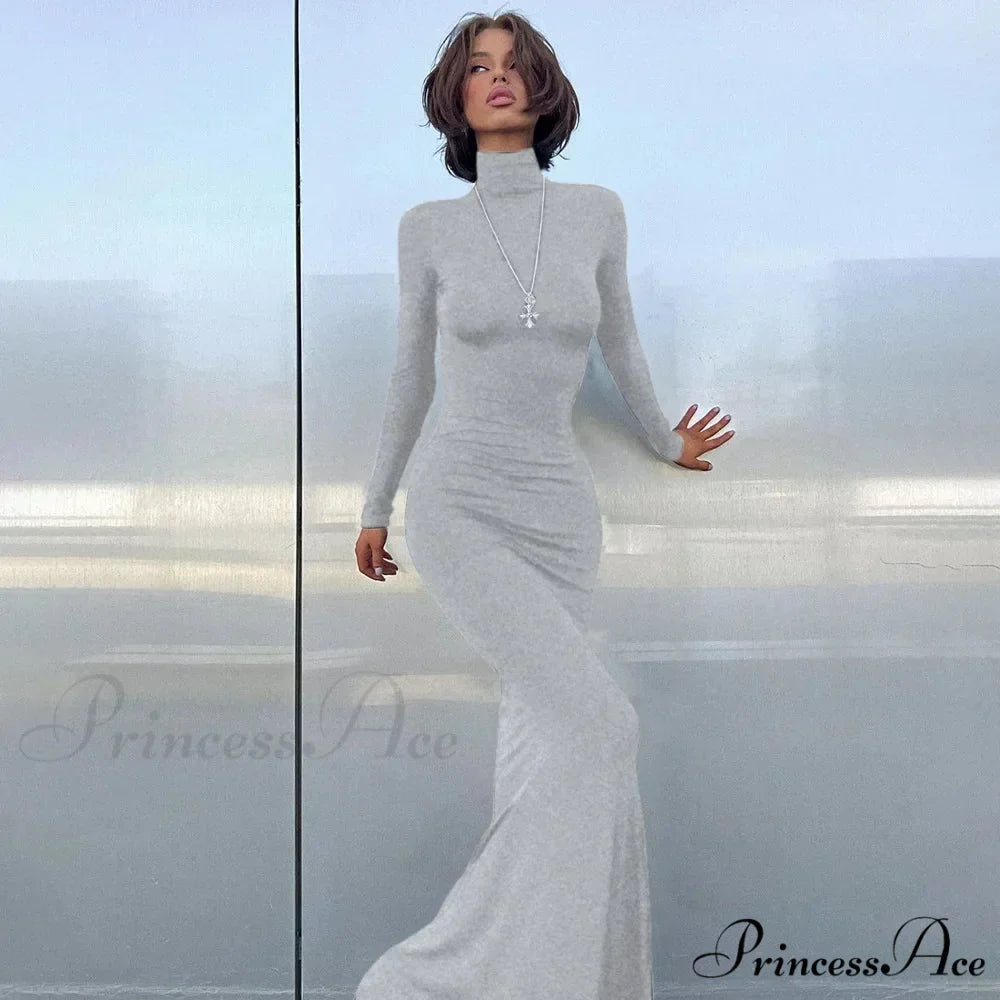 Turtleneck Sleeve Maxi Dress