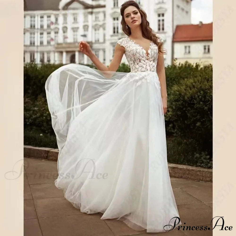 Twin Band Lace V-Neck Bridal Gown