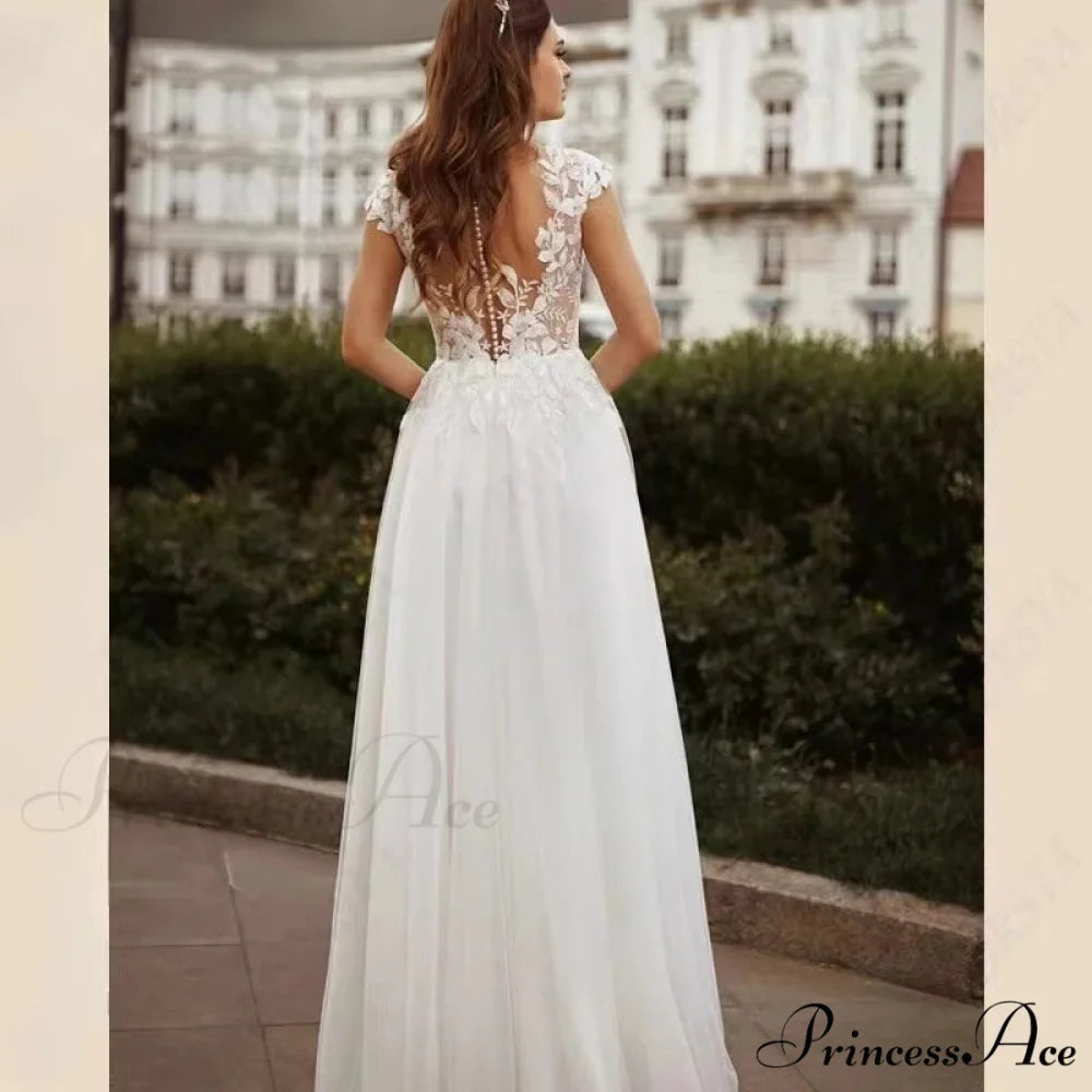 Twin Band Lace V-Neck Bridal Gown