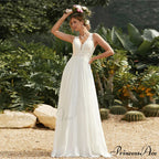 Twin Band Plunging Neckline Lace Bridal Gown