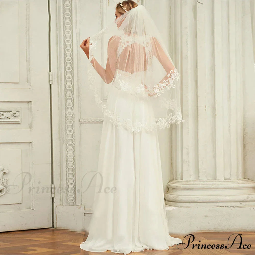 Twin Band Plunging Neckline Lace Bridal Gown