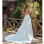 Twin Band Plunging Neckline Lace Bridal Gown