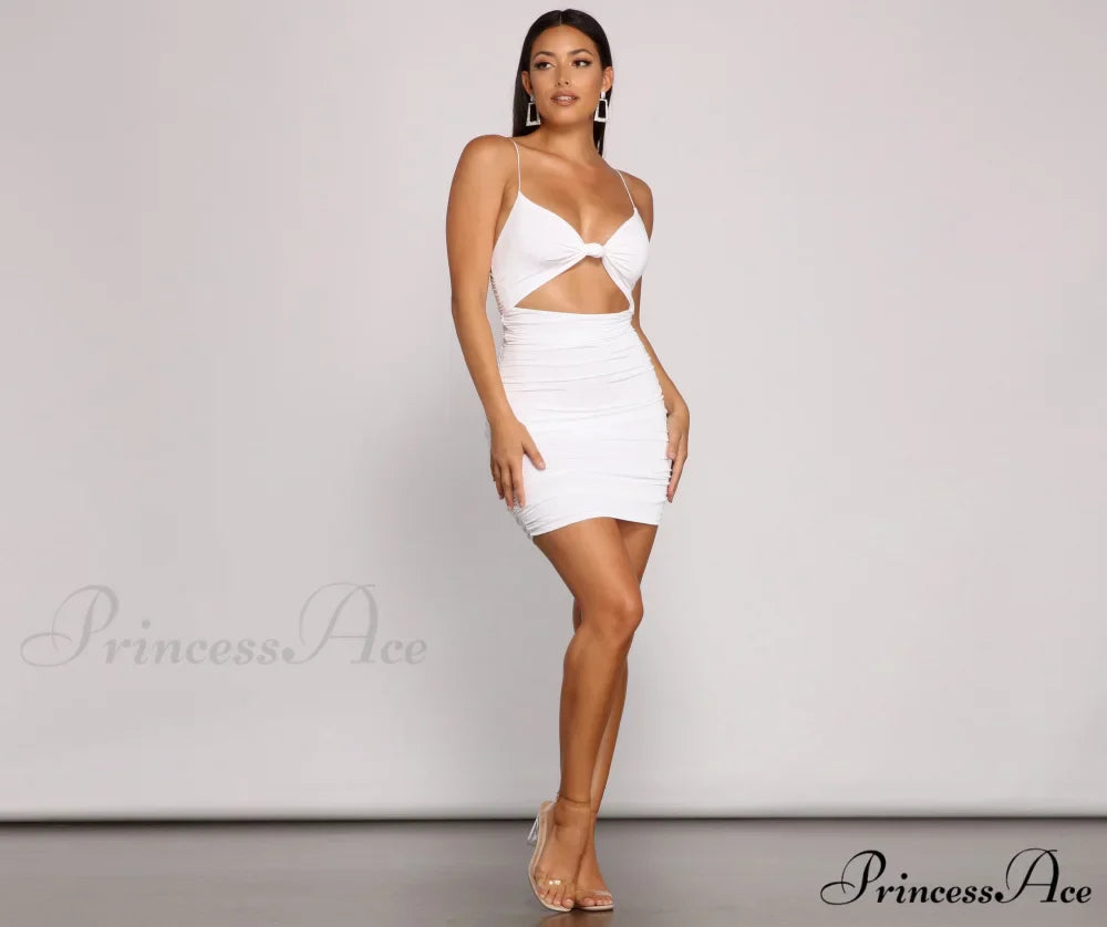 Twist And Pose Charming Ruched Mini Dress