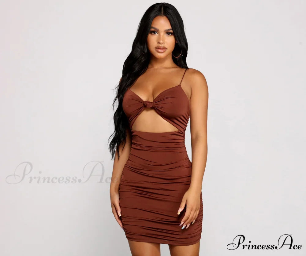 Twist And Pose Charming Ruched Mini Dress