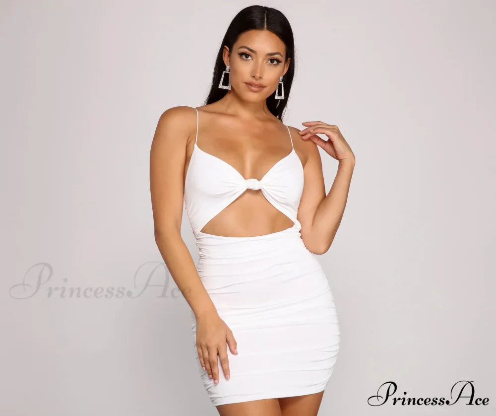 Twist And Pose Charming Ruched Mini Dress