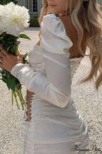 Twist-front Cutout Dress with Puff Sleeves