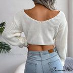 Twist Front Deep Neck Crop Sweater