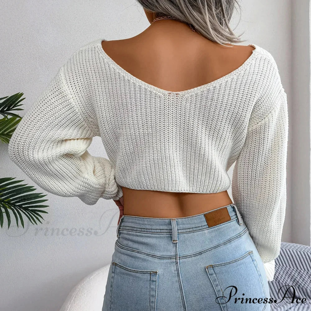 Twist Front Deep Neck Crop Sweater