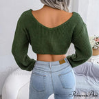 Twist Front Deep Neck Crop Sweater