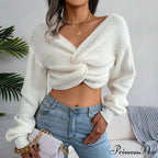 Twist Front Deep Neck Crop Sweater