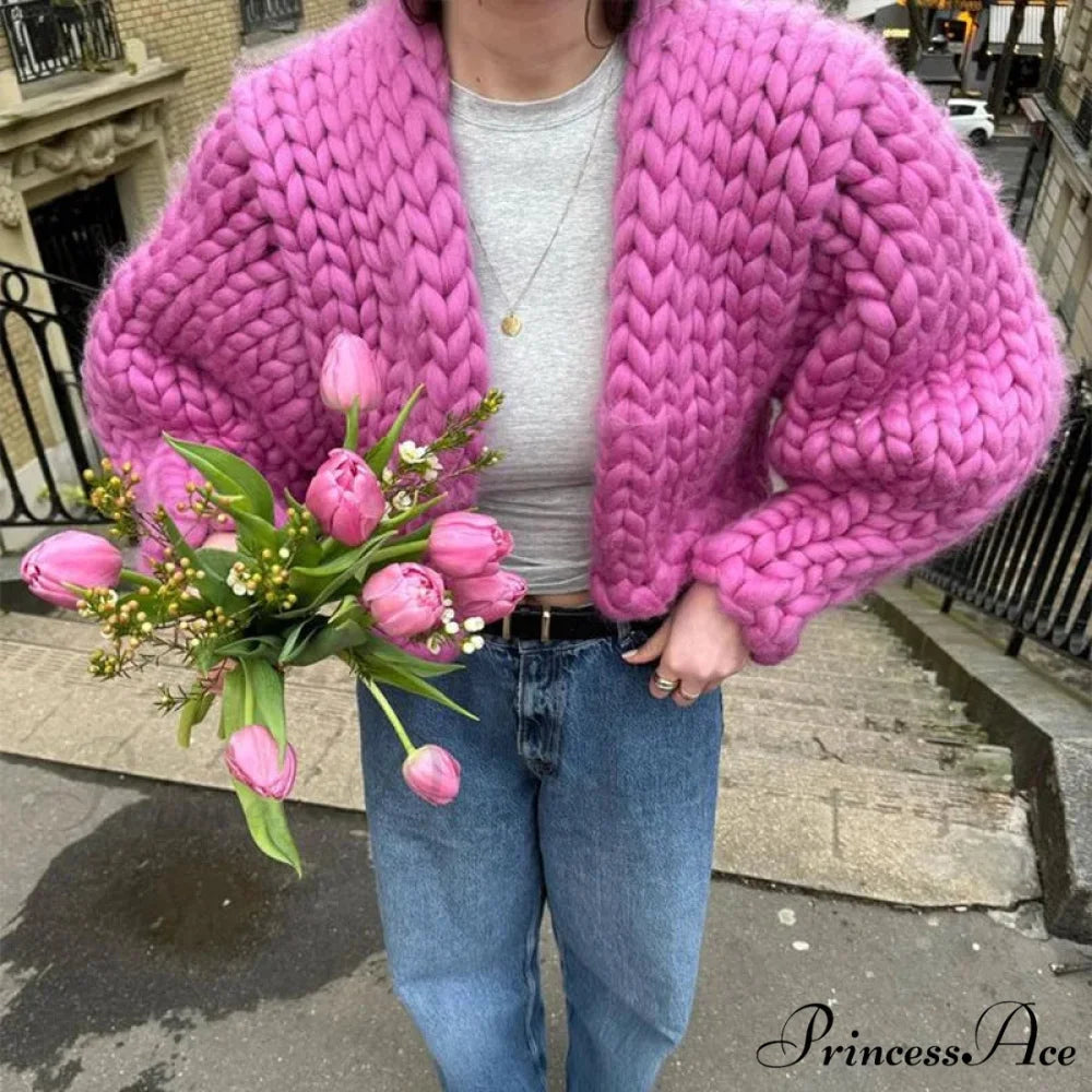 Twist Knitted Solid Casual Cardigan