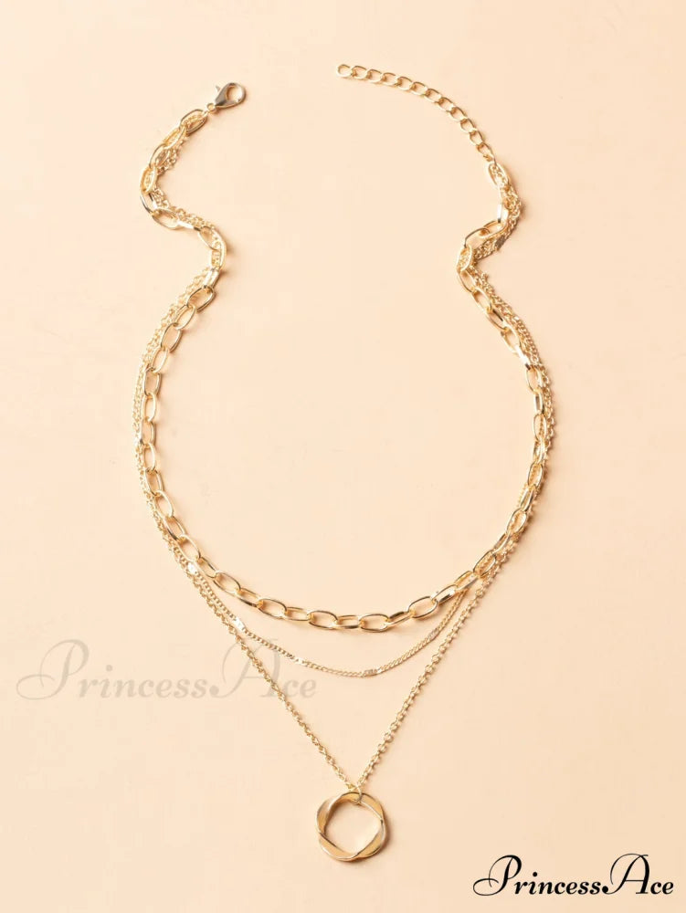 Twist Round Charm Layered Necklace