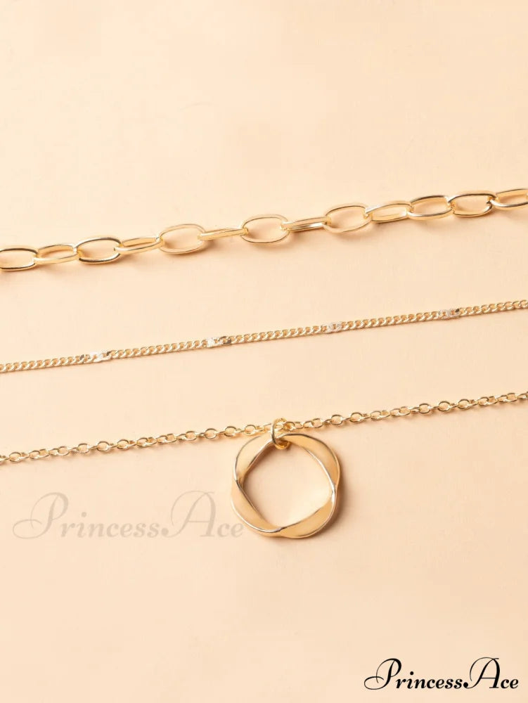 Twist Round Charm Layered Necklace