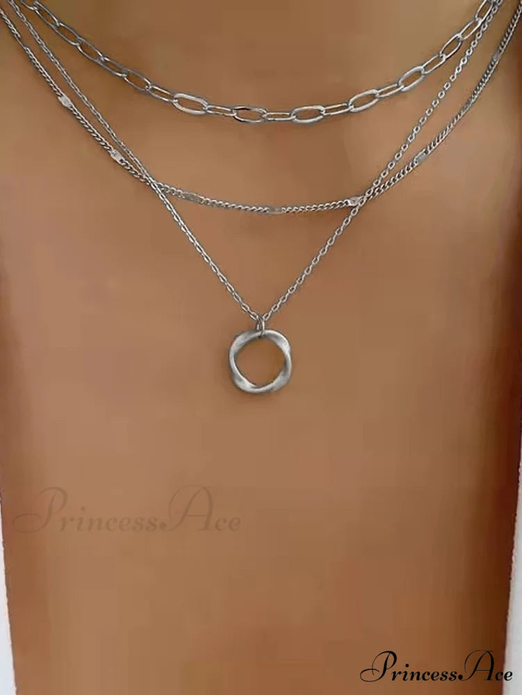Twist Round Charm Layered Necklace