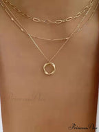 Twist Round Charm Layered Necklace