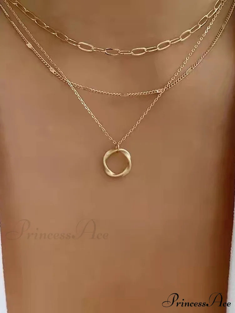 Twist Round Charm Layered Necklace