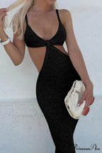 Twisted-front Backless Knit Cami Dress with Cutout