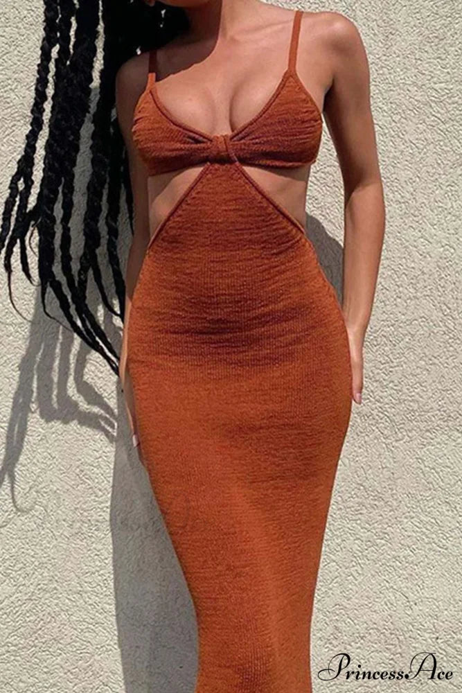 Twisted-front Backless Knit Cami Dress with Cutout