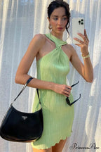 Twisted Halter Pleated Dress