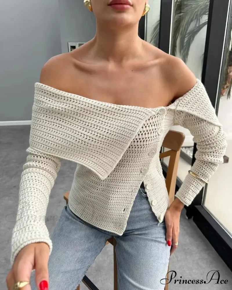 Uneven Design Slant Collar Button Cardigan