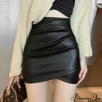 Uneven Gathered Leather Skirt