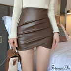 Uneven Gathered Leather Skirt