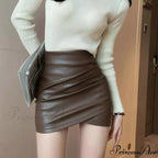 Uneven Gathered Leather Skirt