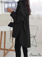 Uneven Lace-Up Button Lapel Blouse