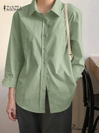 Uneven Lace-Up Button Lapel Blouse