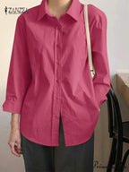 Uneven Lace-Up Button Lapel Blouse