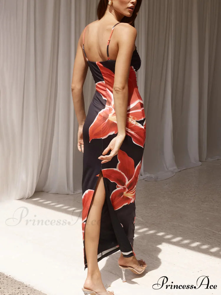 Unforgettable Abstract Floral Charming Print Maxi Dress