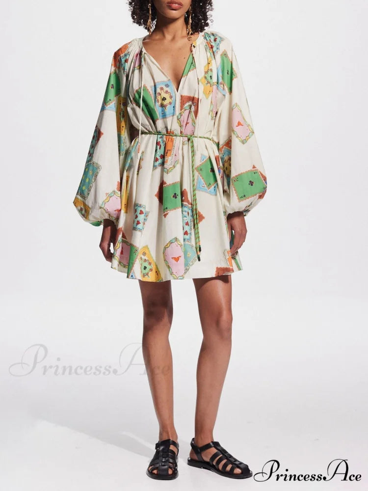 Unique Art Print Bubble Graceful Long Sleeve Versatile Mini Dress