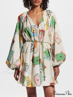 Unique Art Print Bubble Graceful Long Sleeve Versatile Mini Dress