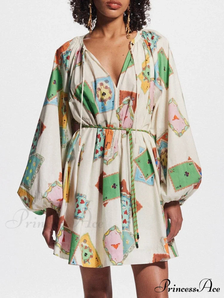 Unique Art Print Bubble Graceful Long Sleeve Versatile Mini Dress