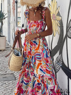 Unique Beach Vacation Charming Printed Halter Hem Dresses