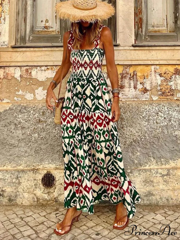 Unique Beach Vacation Charming Printed Halter Hem Dresses