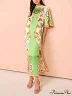 Unique Cashew Floral Charming Print Loose Midi Dress