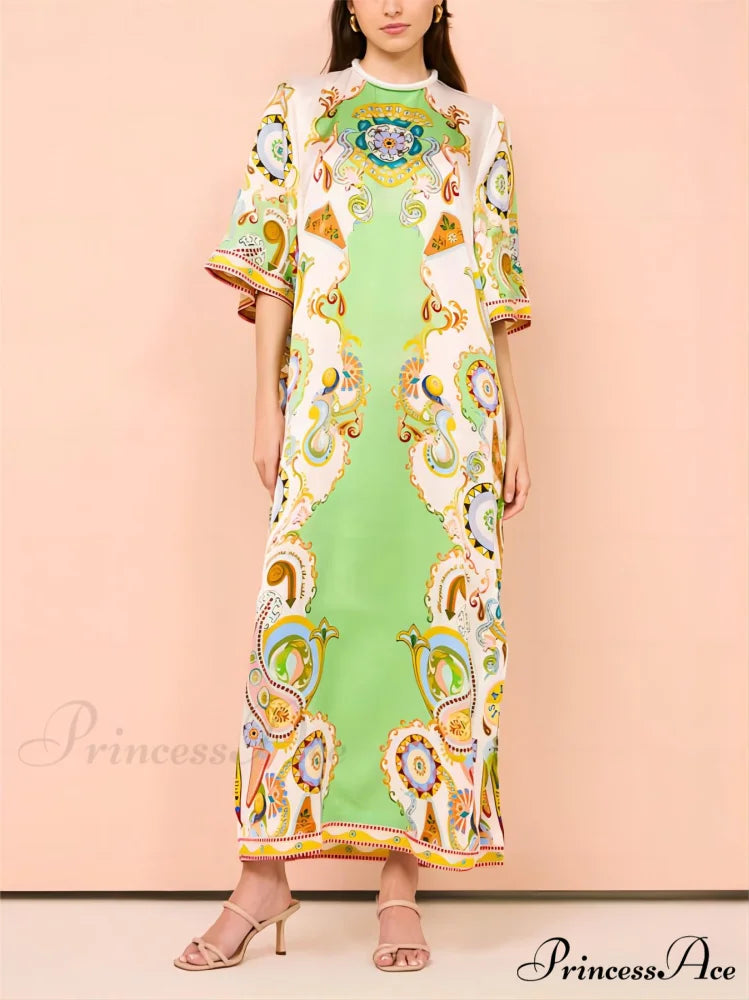 Unique Cashew Floral Charming Print Loose Midi Dress