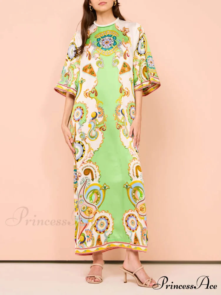 Unique Cashew Floral Charming Print Loose Midi Dress