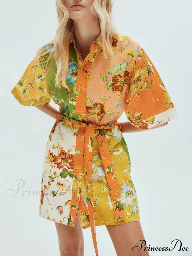 Unique contrasting floral Charming print mini dress