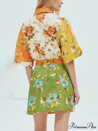 Unique contrasting floral Charming print mini dress