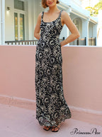 Unique Daisy Backless Charming Print Maxi Dress